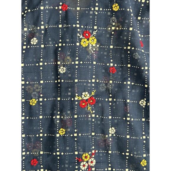 Vtg Womens JULIE MILLER California Blouse  Hand Embroidered Sheer Shirt Navy Sz6 - Picture 3 of 10